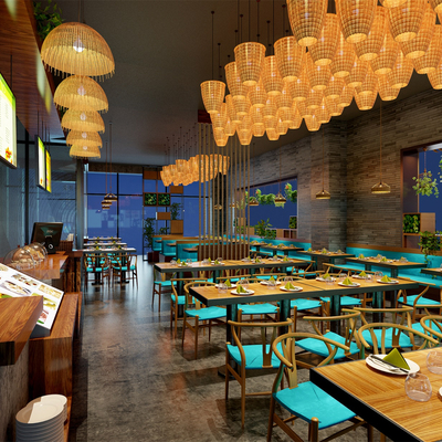  新中式餐厅su模型 