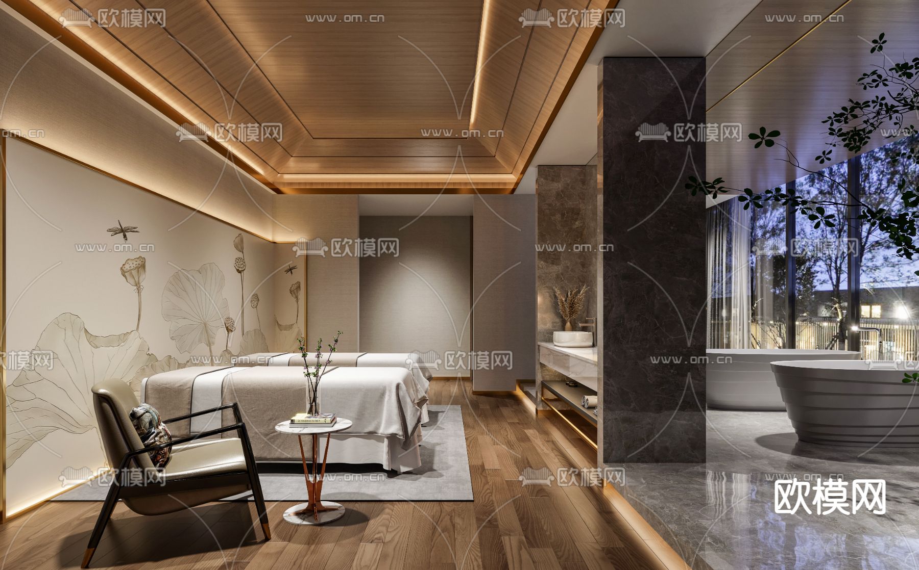 新中式SPA护理房3d模型下载