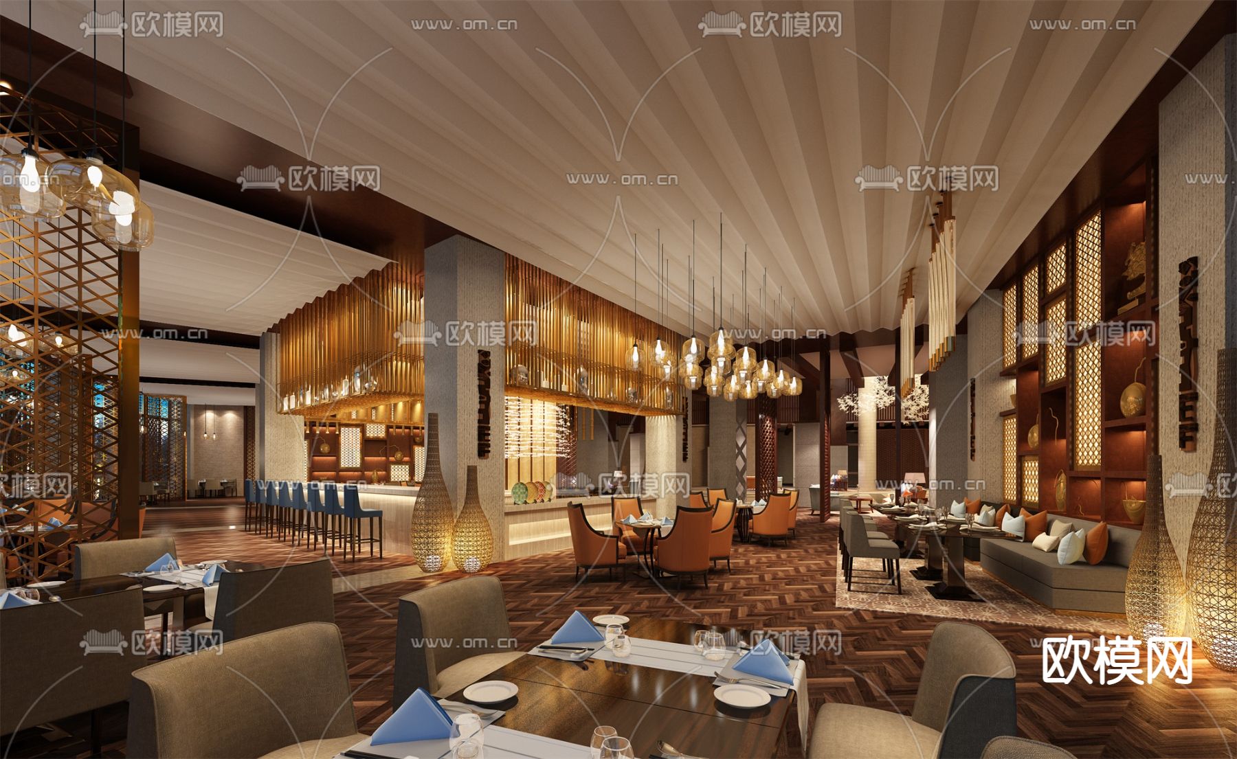 轻奢西餐厅su模型
