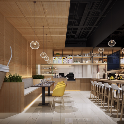  现代奶茶店 甜品店su模型 