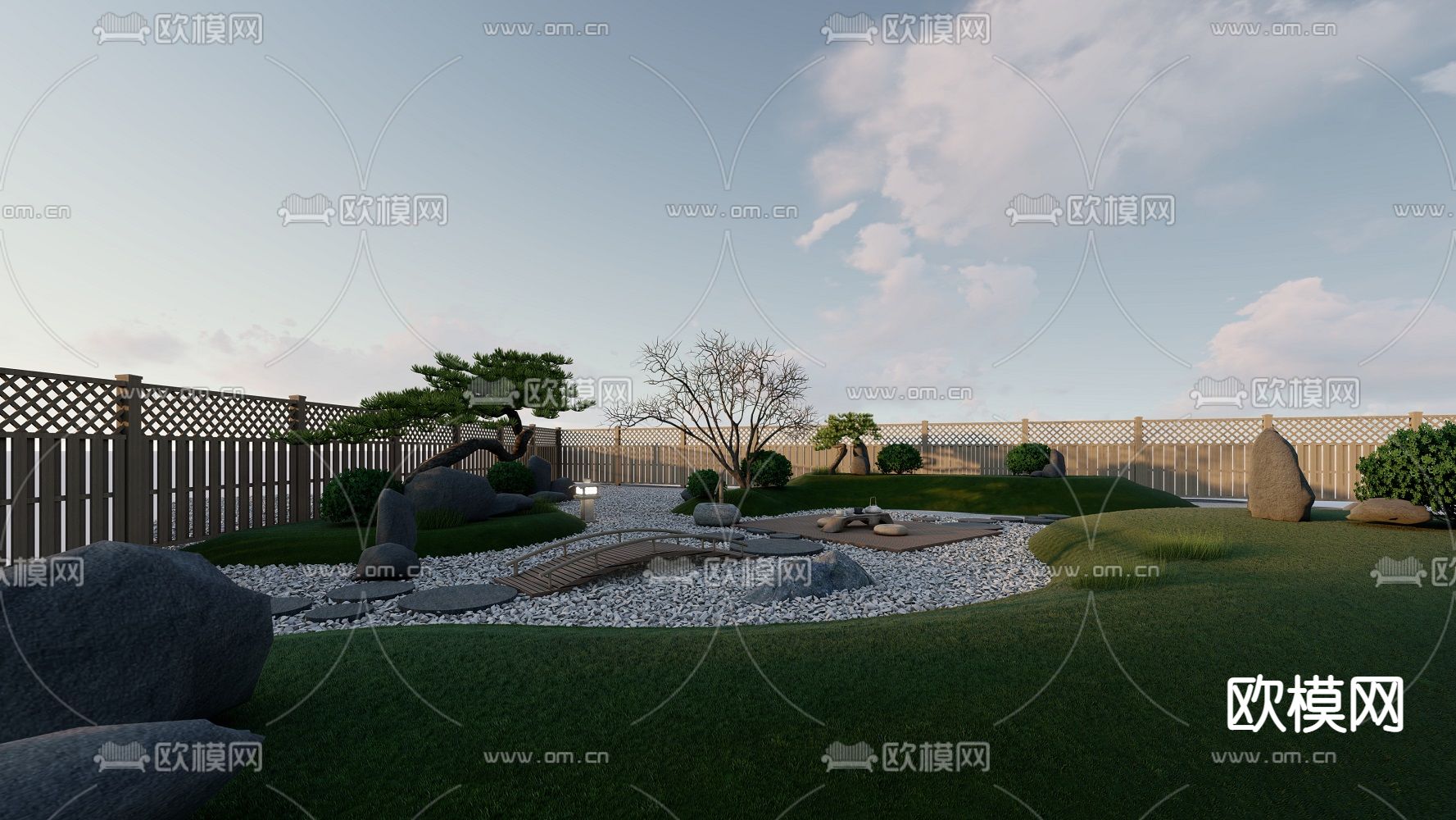 日式枯山水 庭院景观su模型下载（渲染图1）