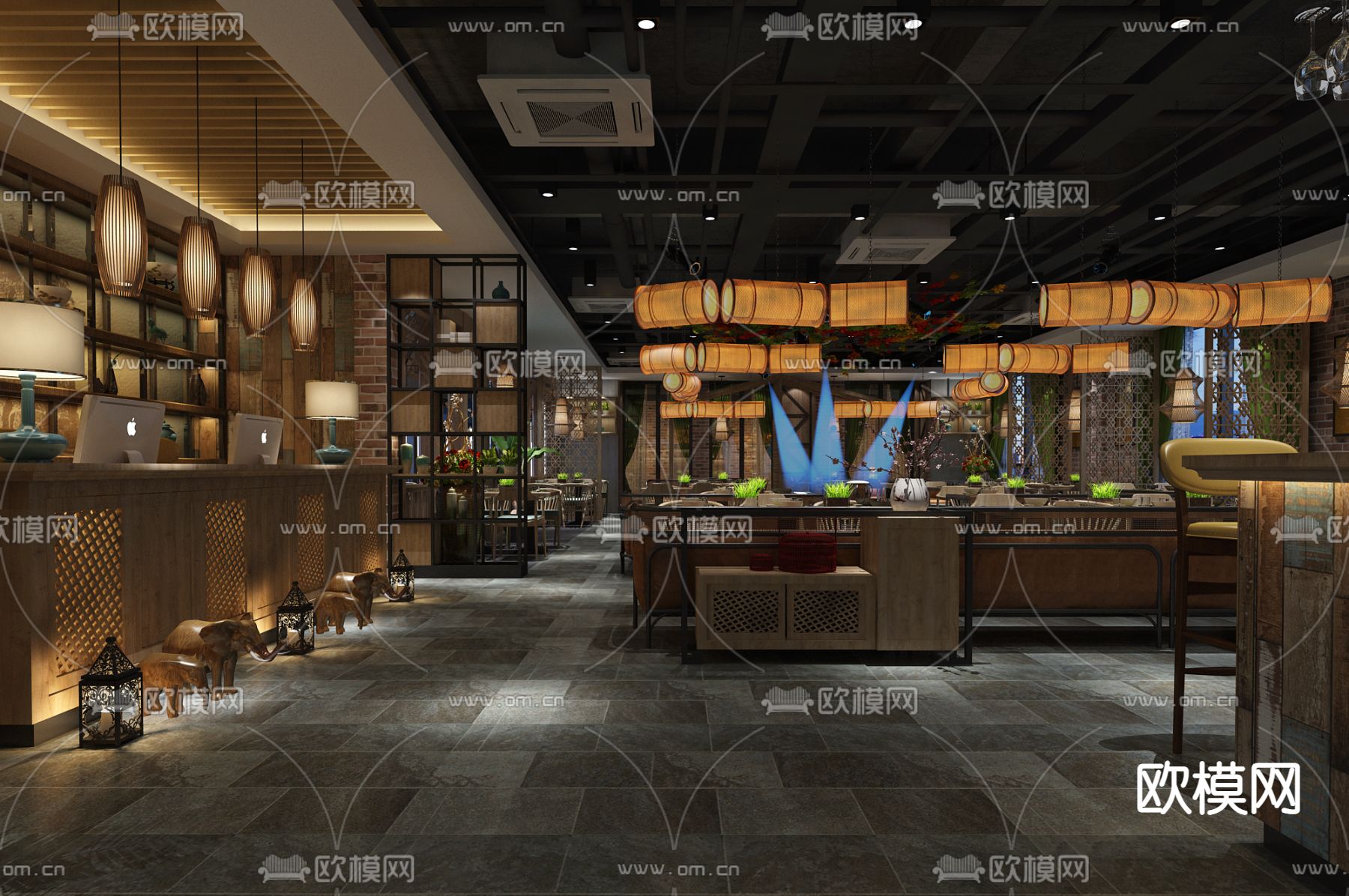 新中式音乐餐厅su模型下载（渲染图3）