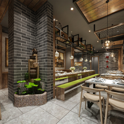  工业风西餐厅su模型 