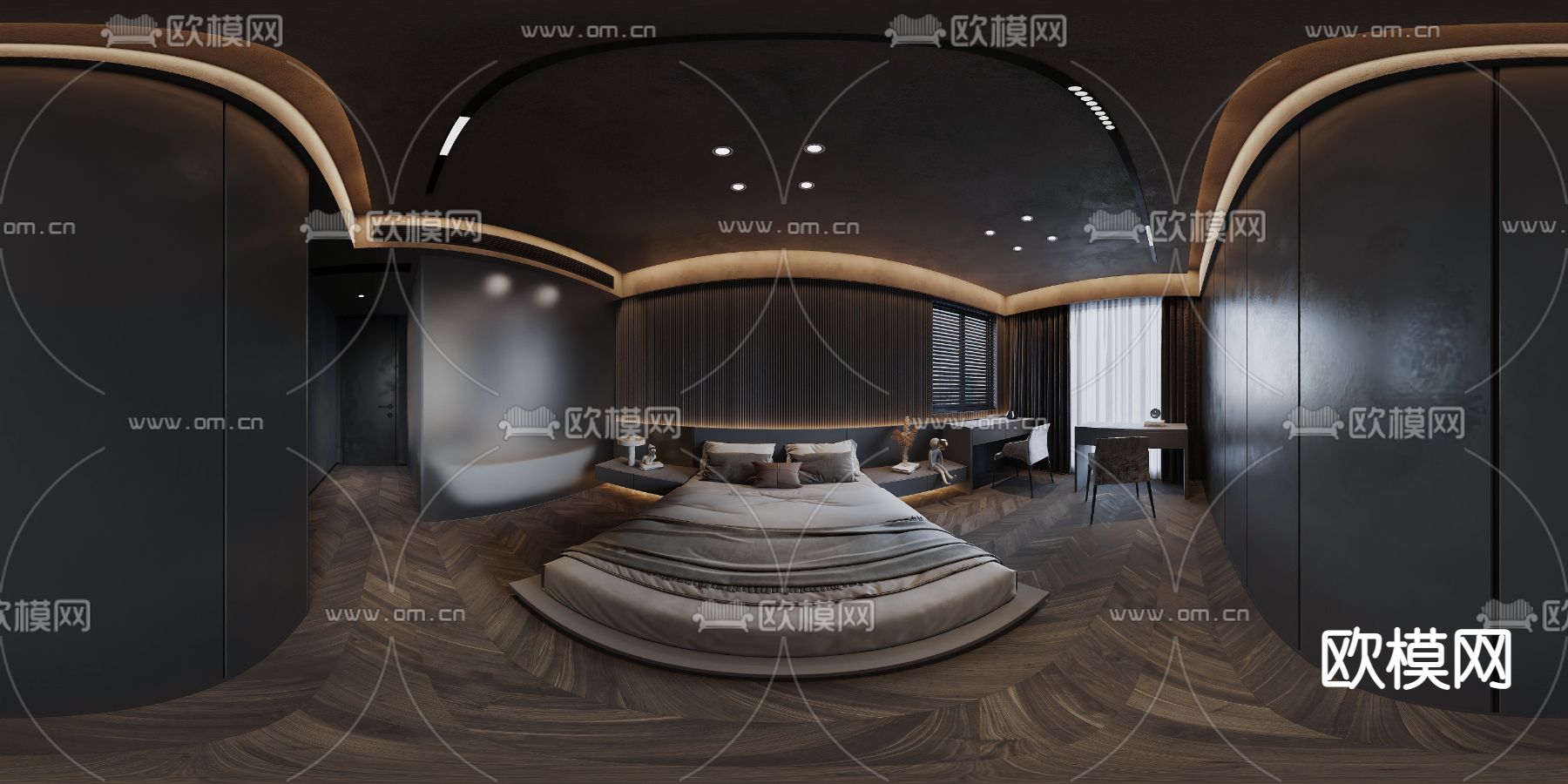 暗黑风卧室主人房全景3d模型