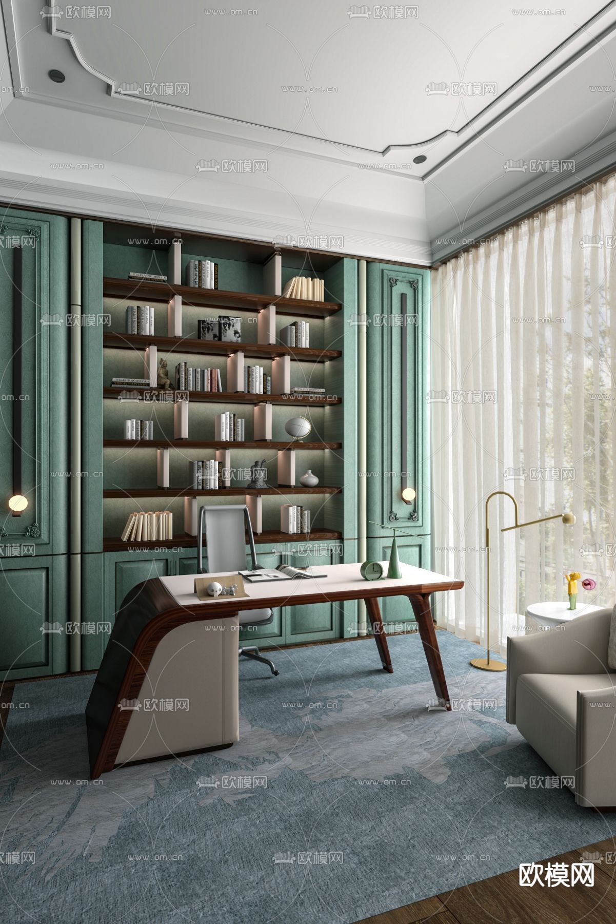 盘石设计 美式书房3d模型下载