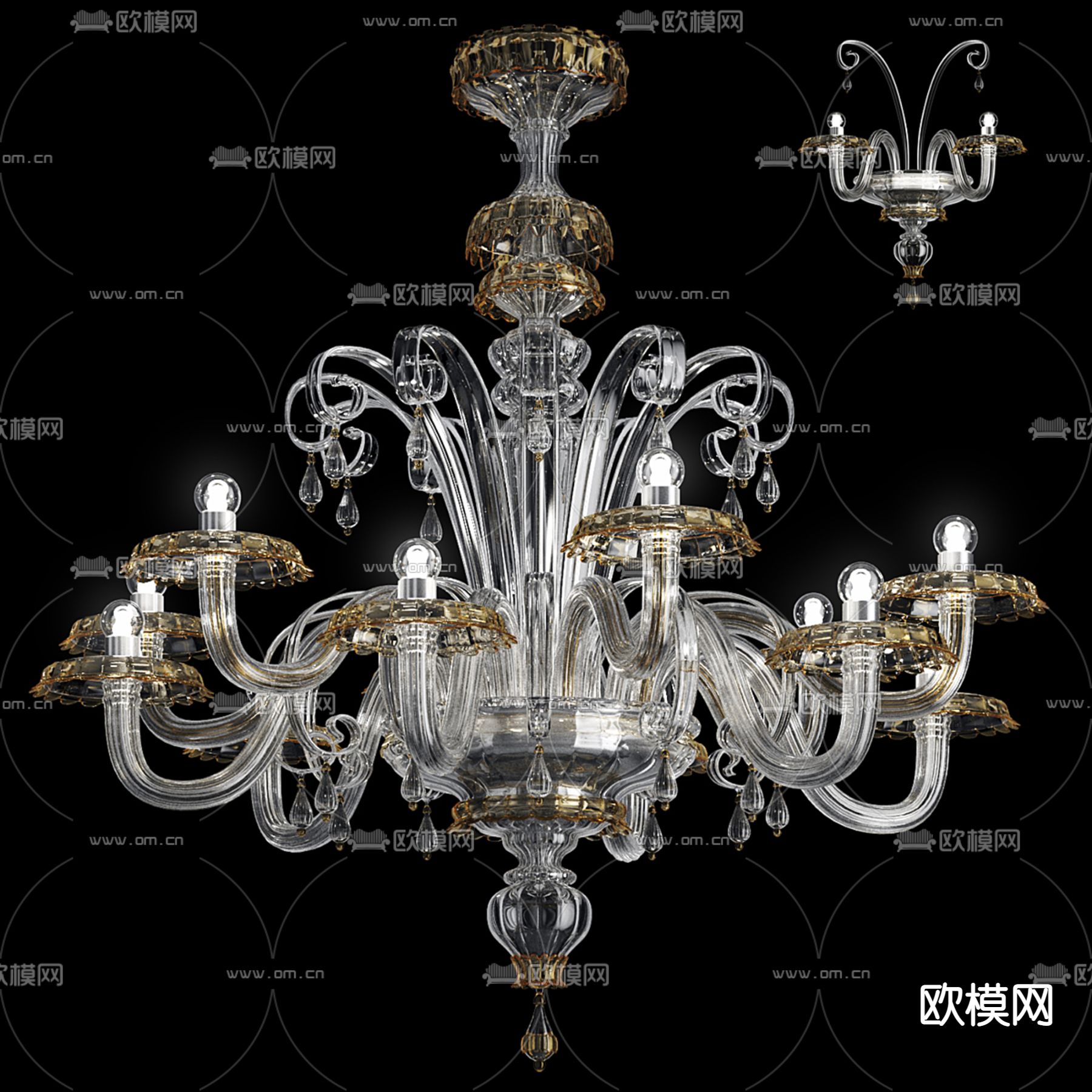 欧式水晶吊灯 烛台吊灯3d模型下载