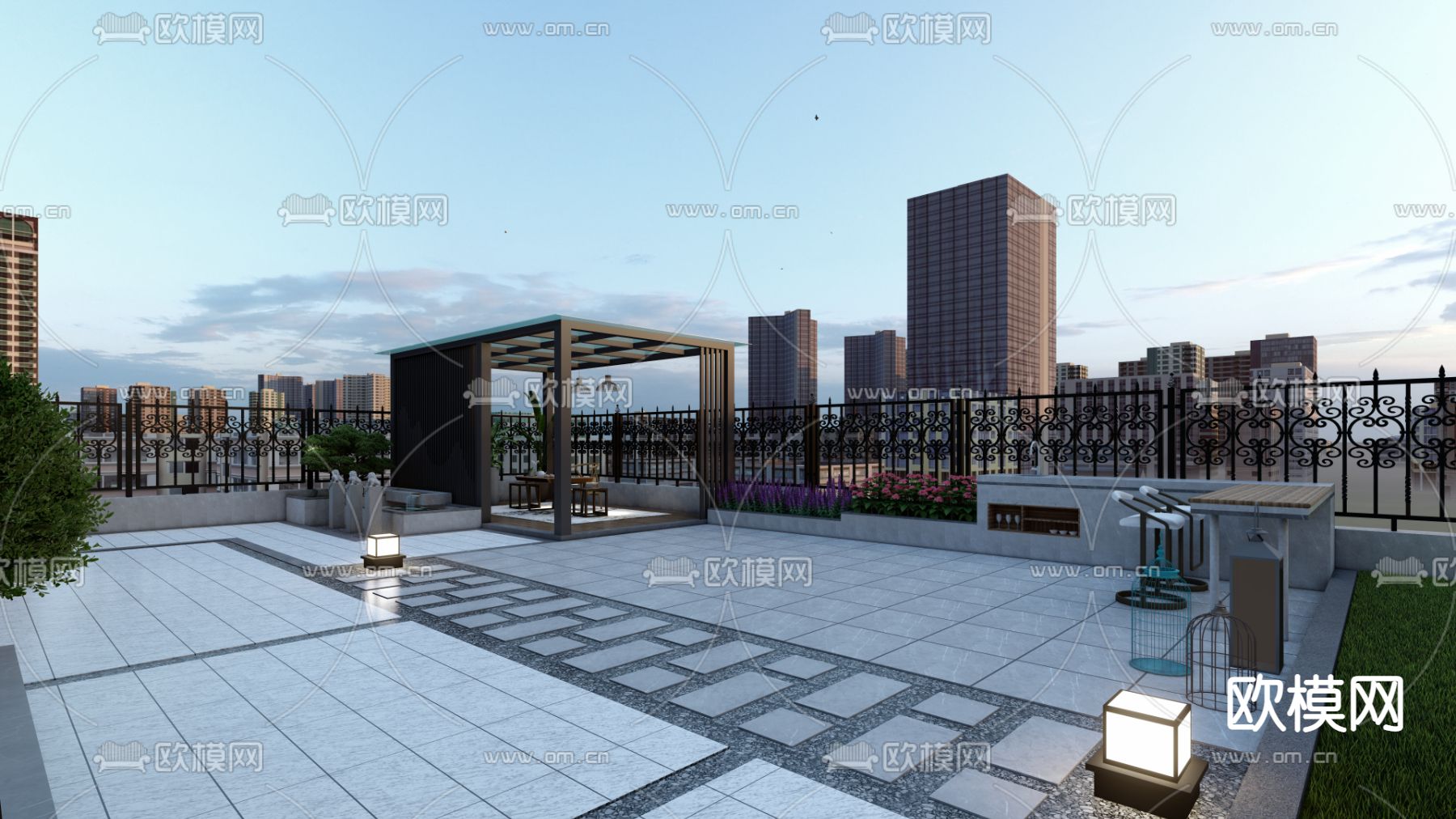现代屋顶花园 空中花园su模型