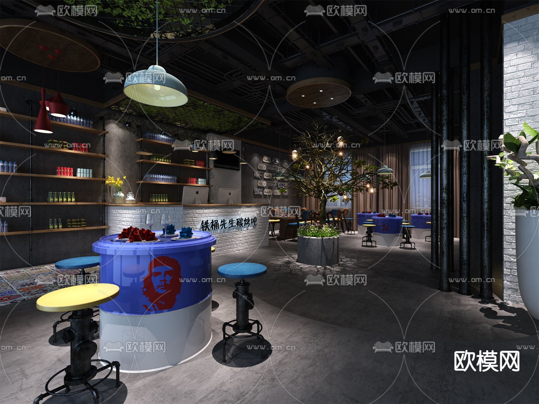 工业风烧烤店su模型下载（渲染图1）