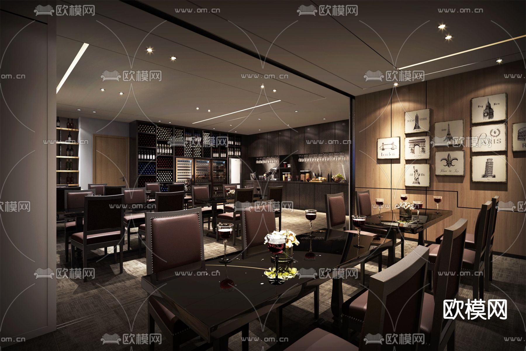 简欧西餐厅su模型