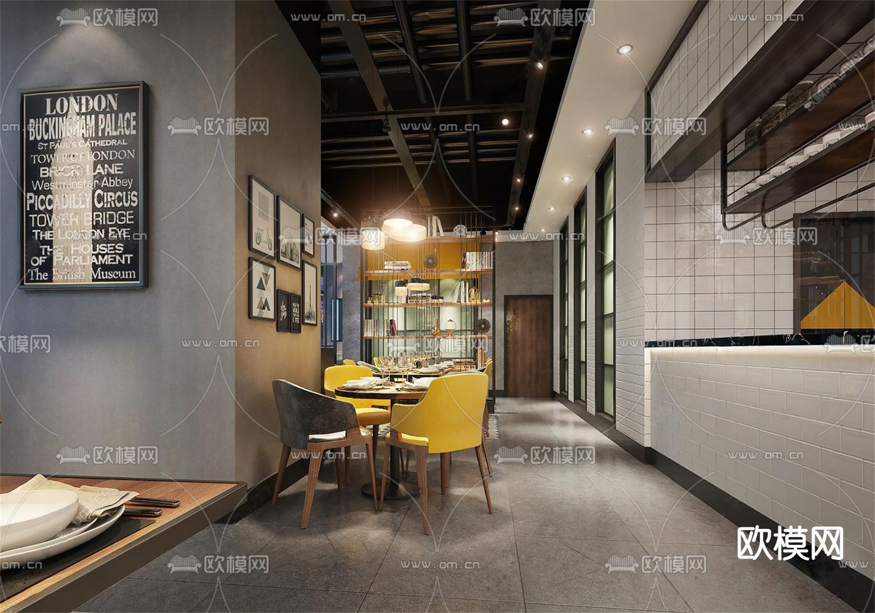 工业风自助餐厅su模型