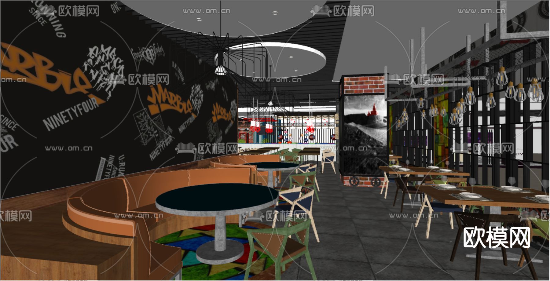 美式复古西餐厅su模型下载（渲染图7）