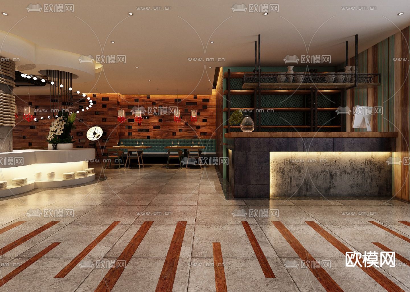 美式复古西餐厅su模型下载（渲染图5）