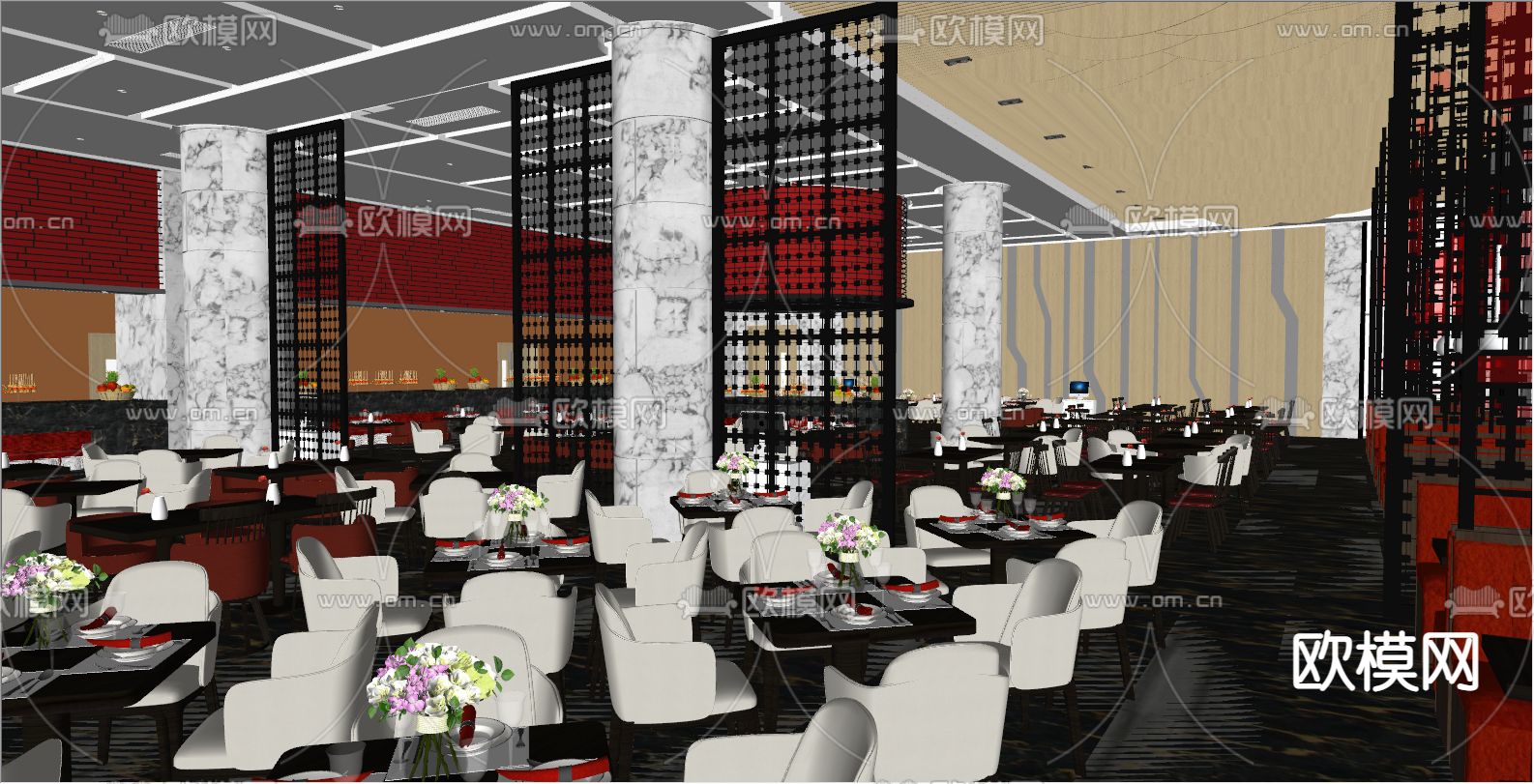 轻奢酒店餐厅su模型下载（渲染图2）