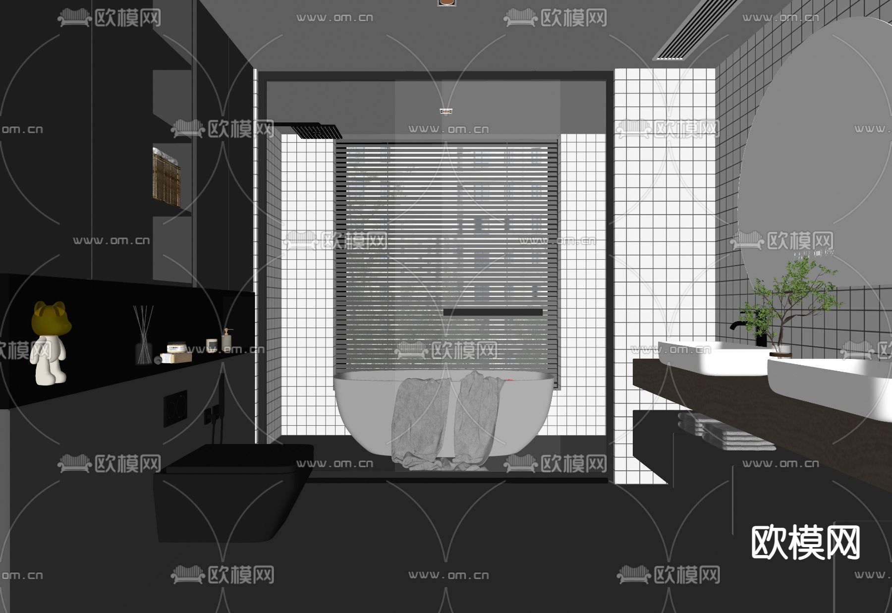 现代卫生间浴室su模型下载（渲染图2）
