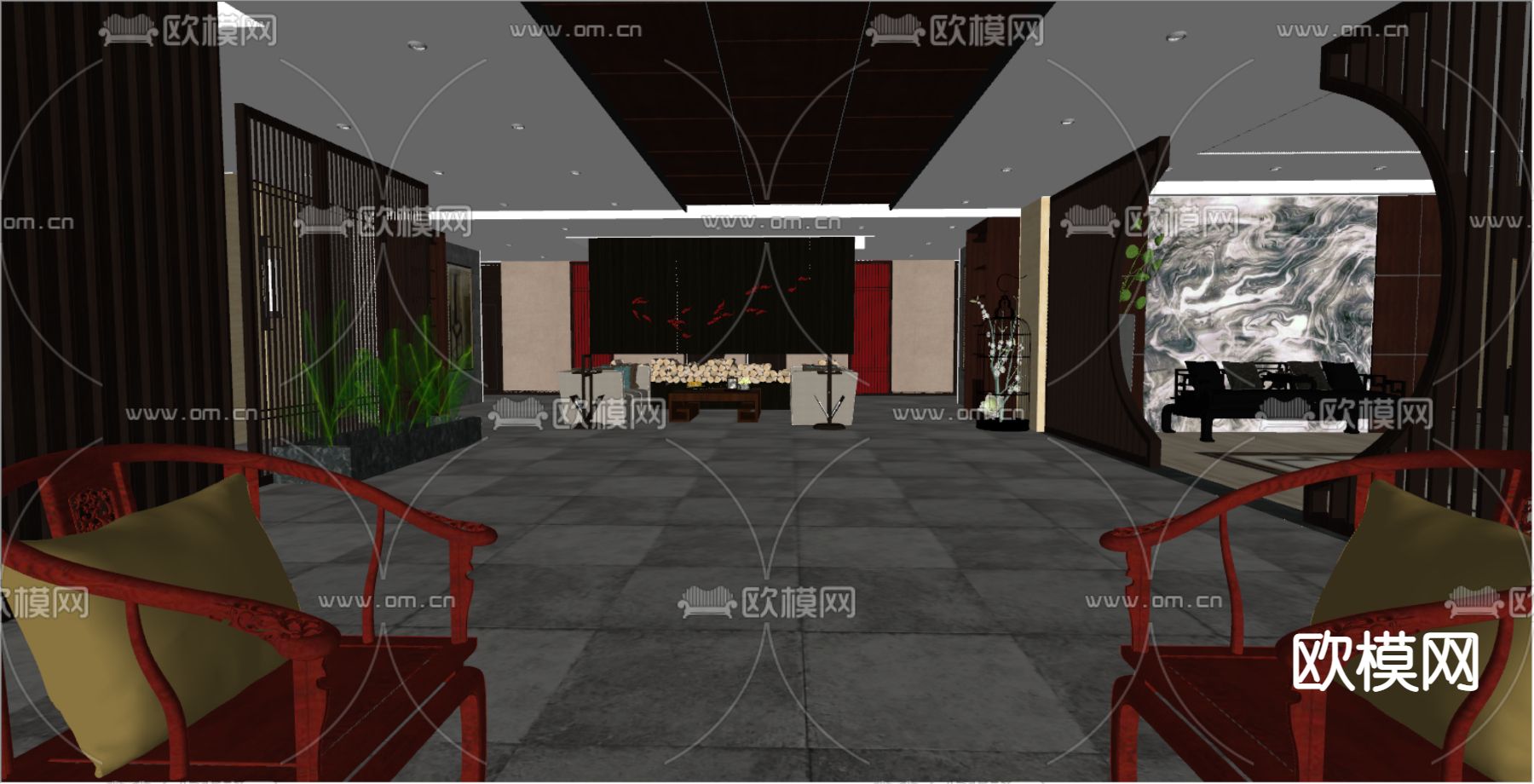 新中式酒店休闲区su模型下载（渲染图4）