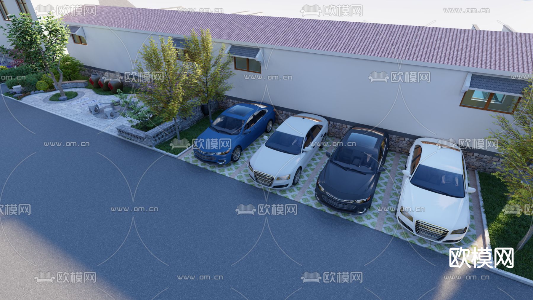 新中式美丽乡村入口su模型下载（渲染图1）