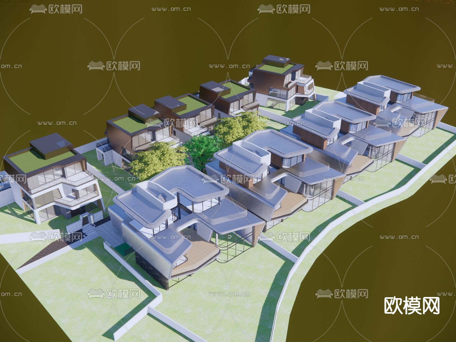 联排别墅su模型下载（渲染图2）