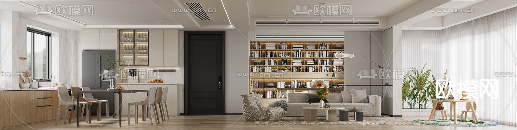 现代客餐厅3d模型下载（渲染图3）