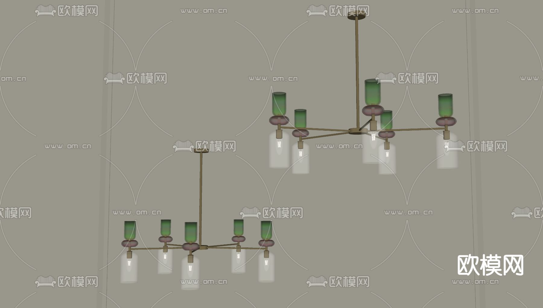 轻奢多头吊灯su模型下载（渲染图2）