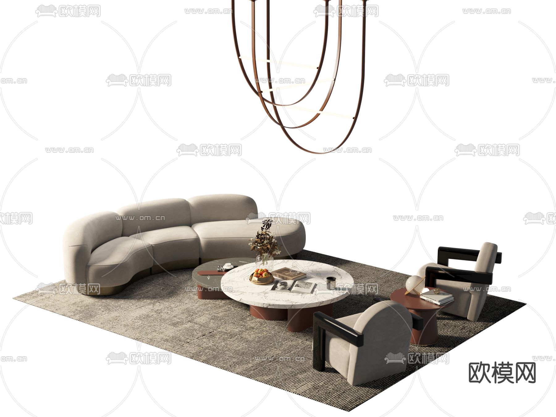 现代弧形组合沙发3d模型下载_ID12248664_3dmax免费模型-欧模网