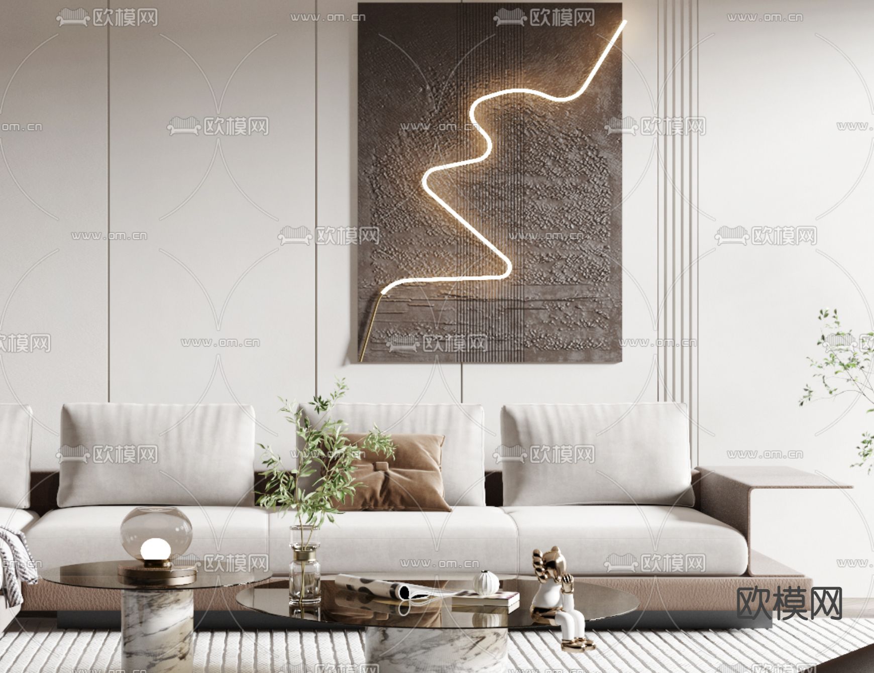 现代客厅3d模型下载（渲染图3）