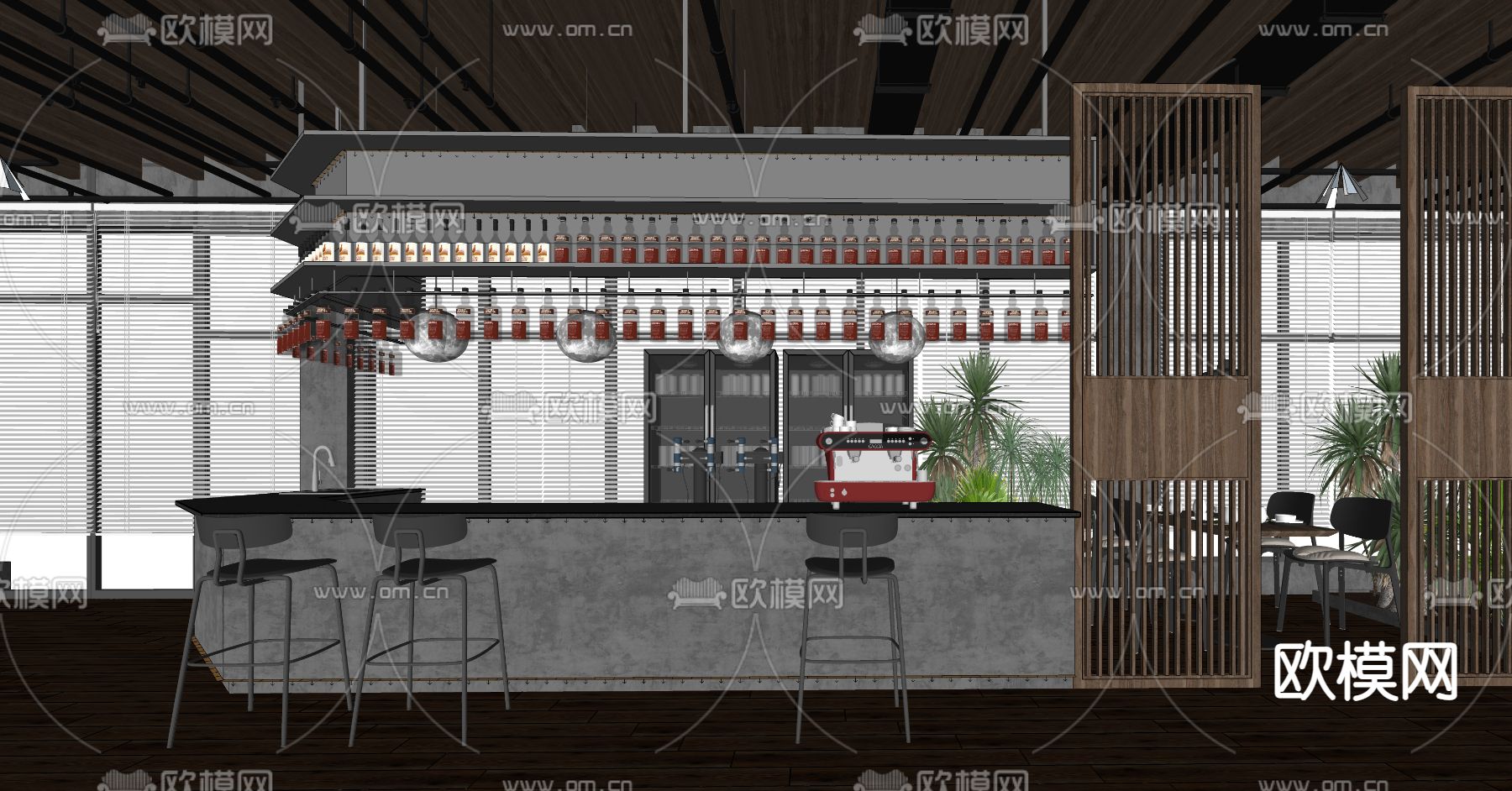 高级灰 酒吧 吧台su模型下载（渲染图2）