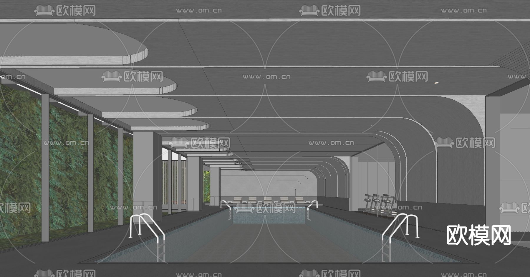 现代室内游泳池su模型下载（渲染图2）