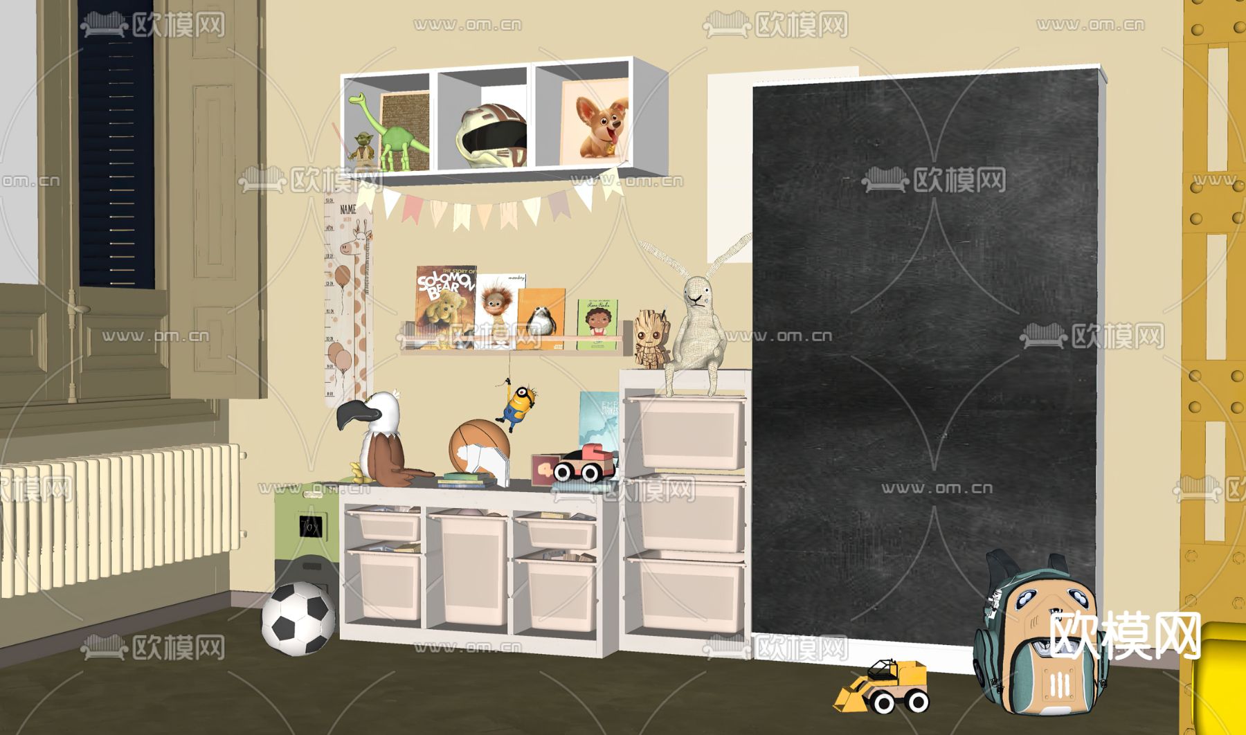 儿童柜 儿童白板 玩具柜su模型下载（渲染图2）