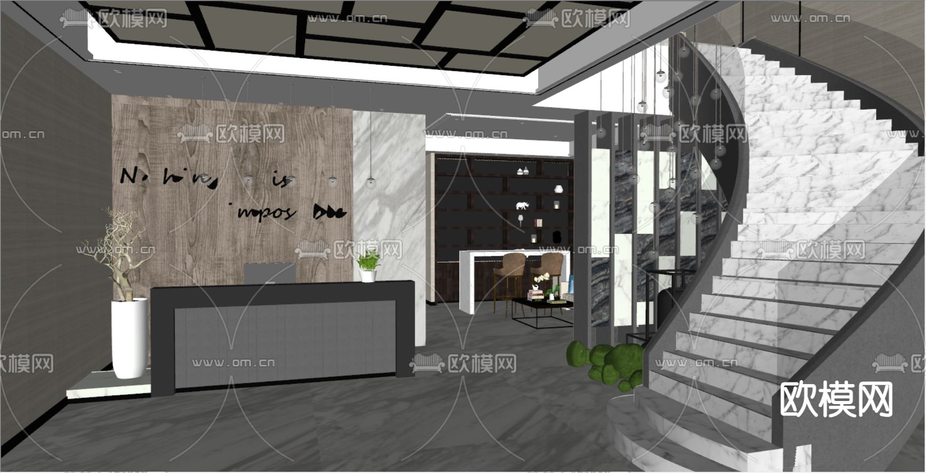 办公室前台 接待处su模型下载（渲染图2）