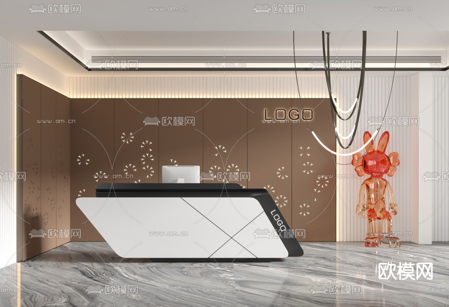 现代前台 接待台su模型