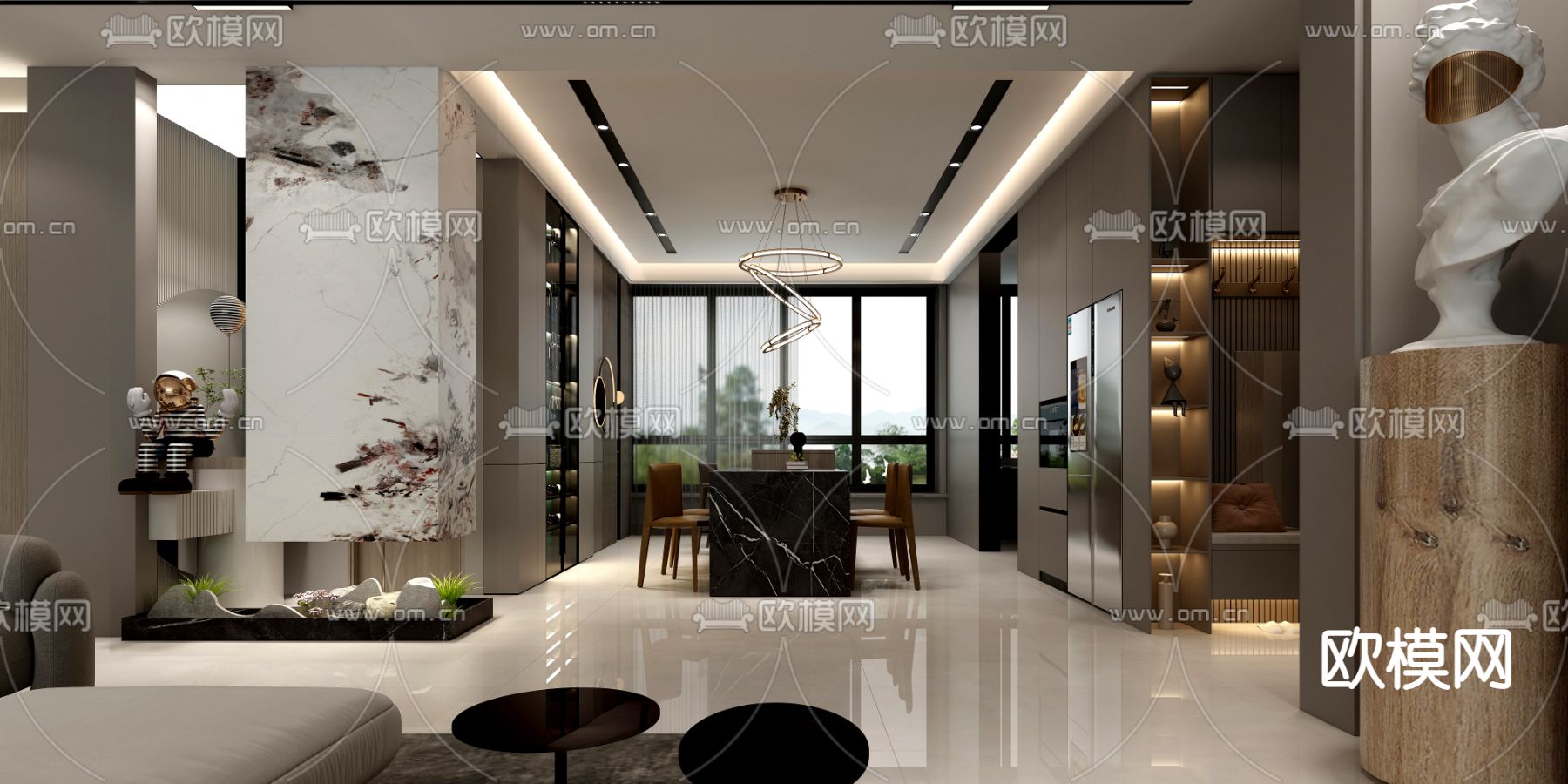 高级灰客餐厅3d模型下载（渲染图3）