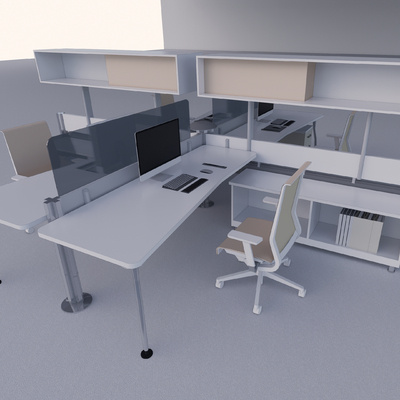  现代卡位办公桌su模型 