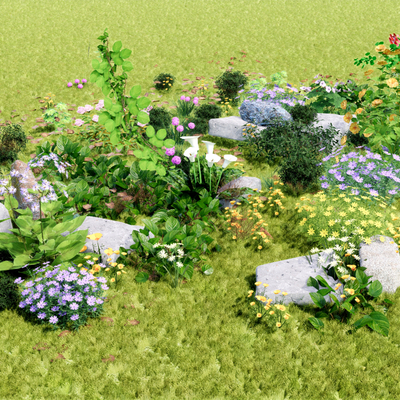  花丛草堆 花卉su模型 