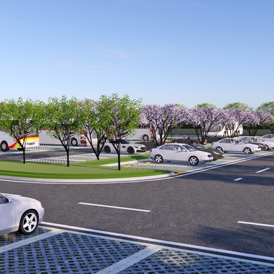  户外停车场 生态停车场su模型 
