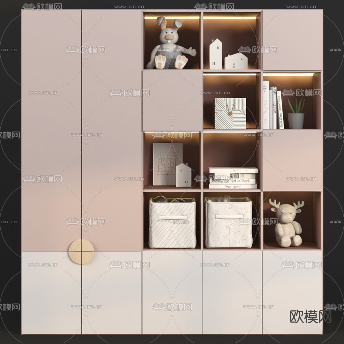 现代儿童书柜3d模型下载（渲染图1）