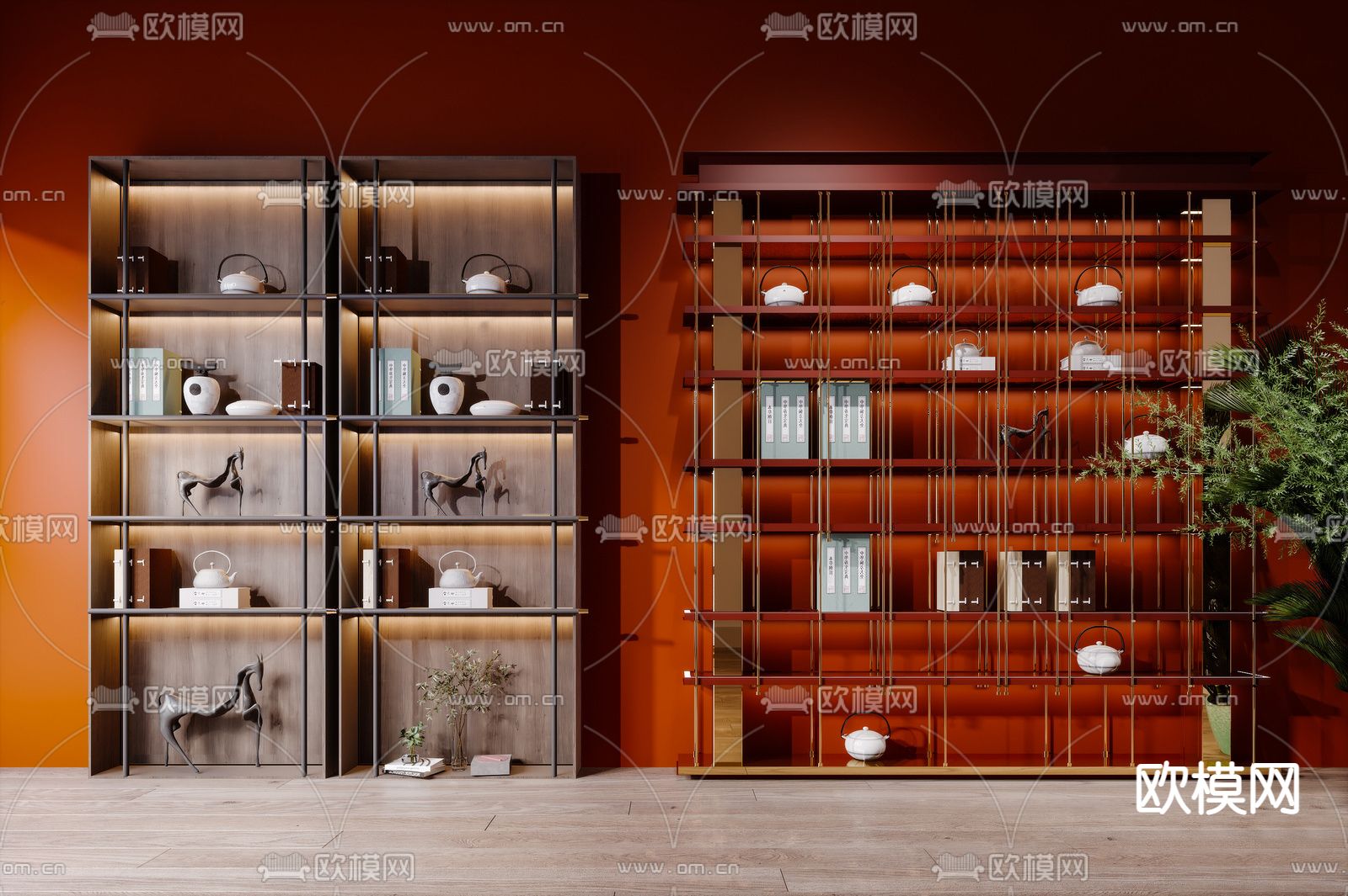新中式博古架su模型下载（渲染图1）