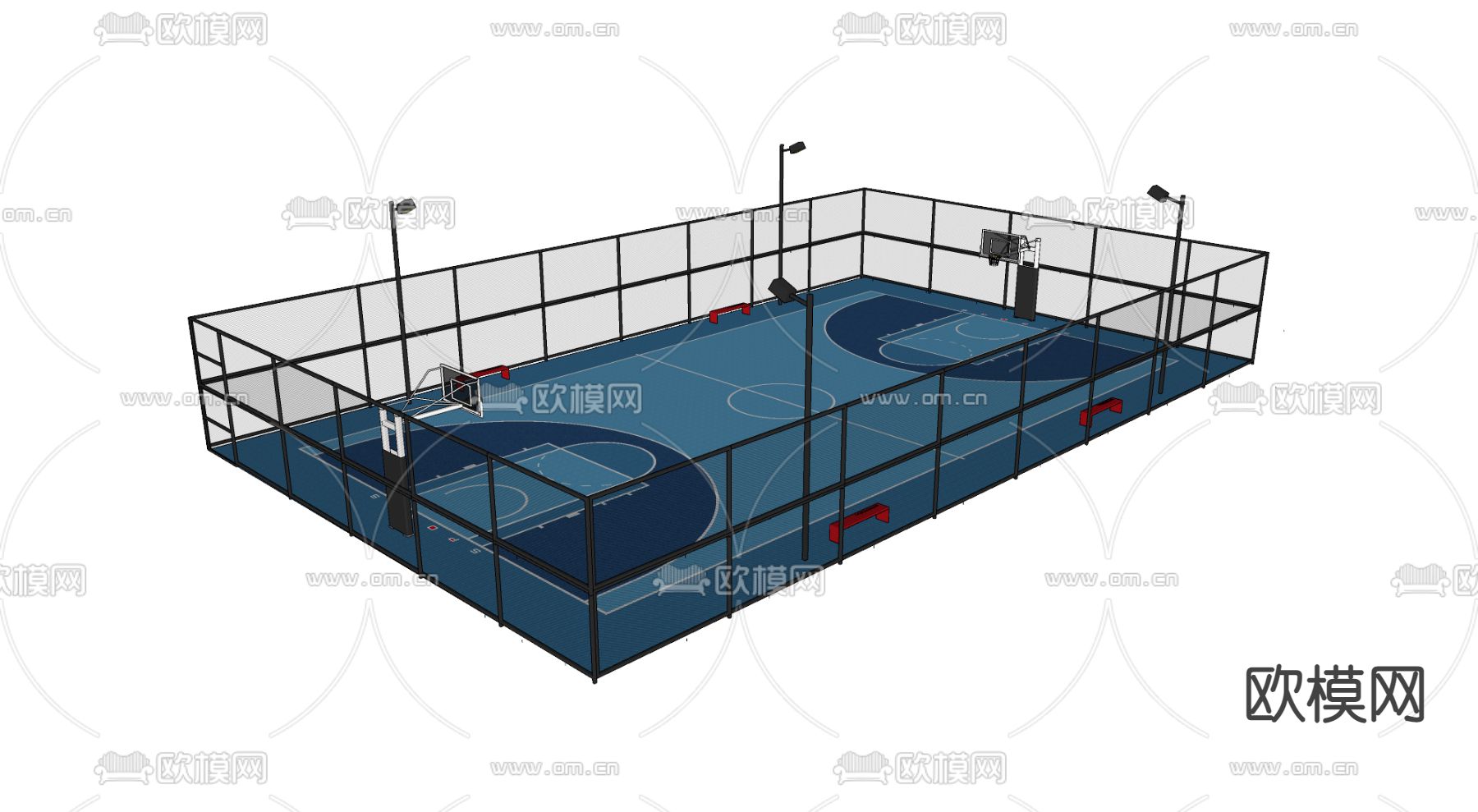 现代篮球场su模型下载（渲染图2）