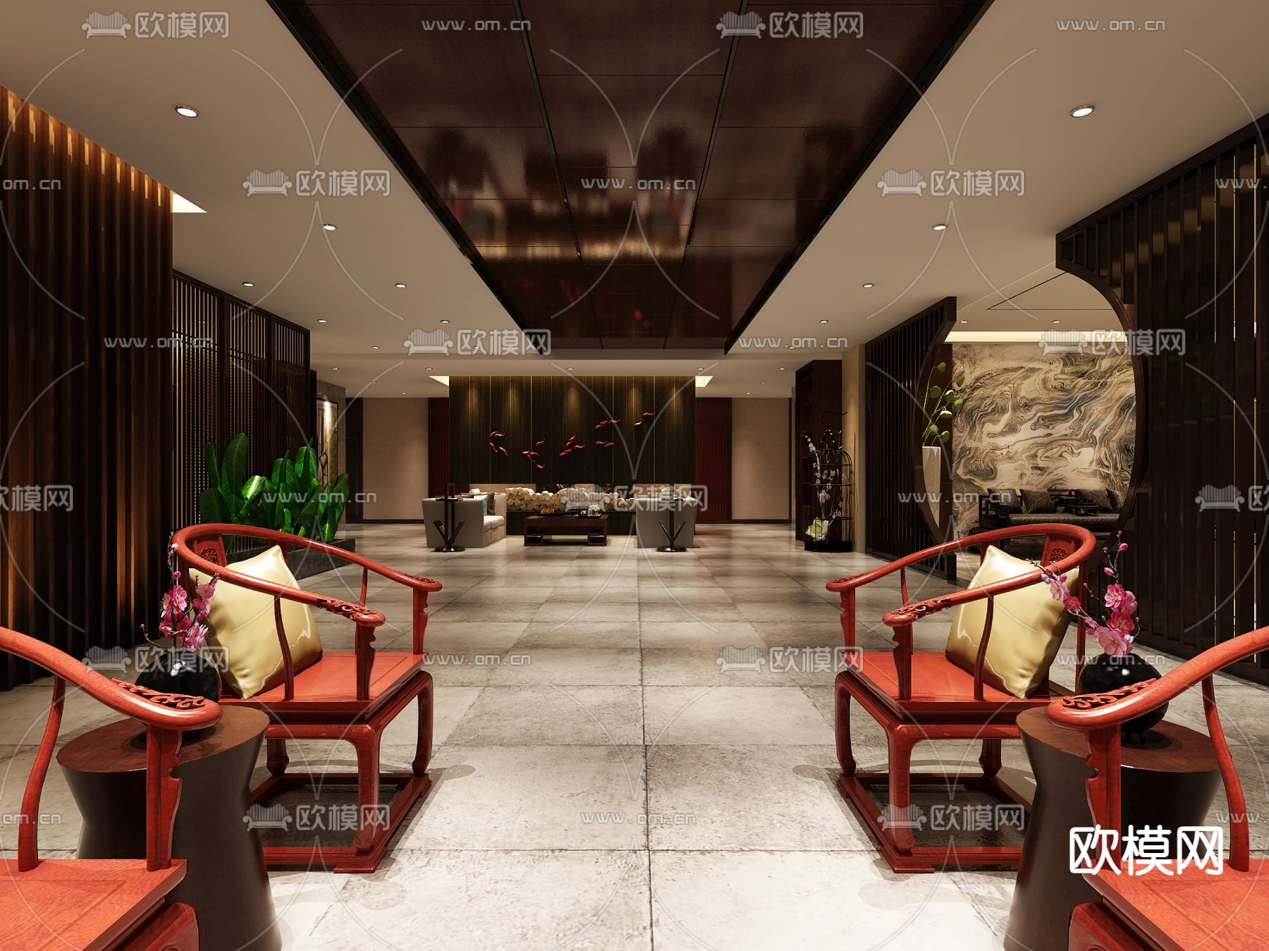 新中式酒店休闲区su模型下载（渲染图1）