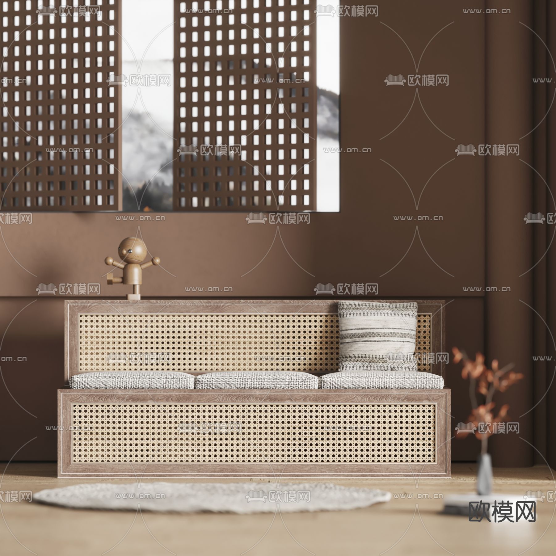 侘寂风户外长椅 椅子su模型下载（渲染图1）