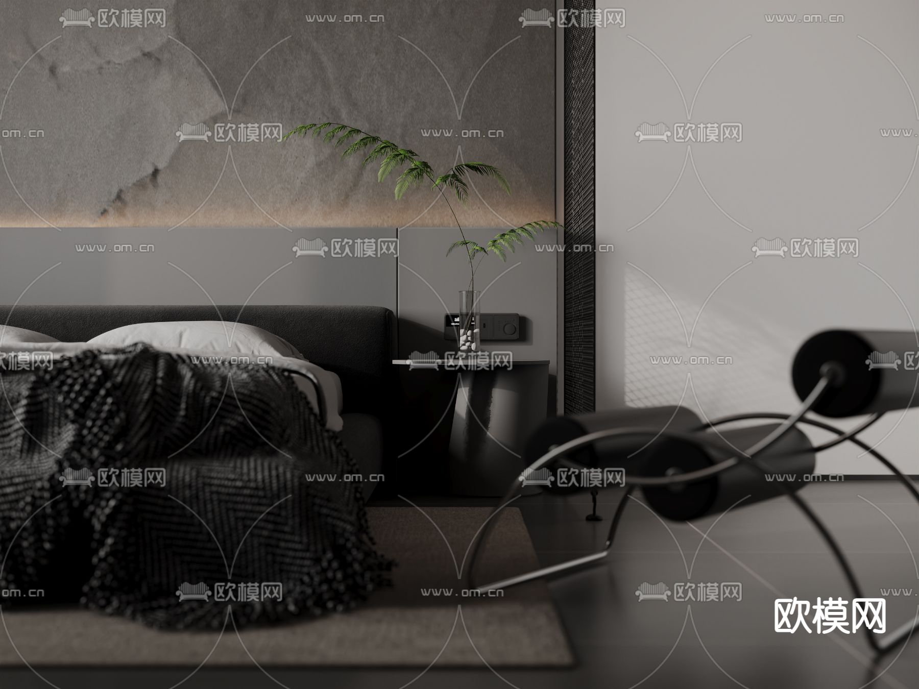 暗黑风卧室 主人房3d模型下载（渲染图2）