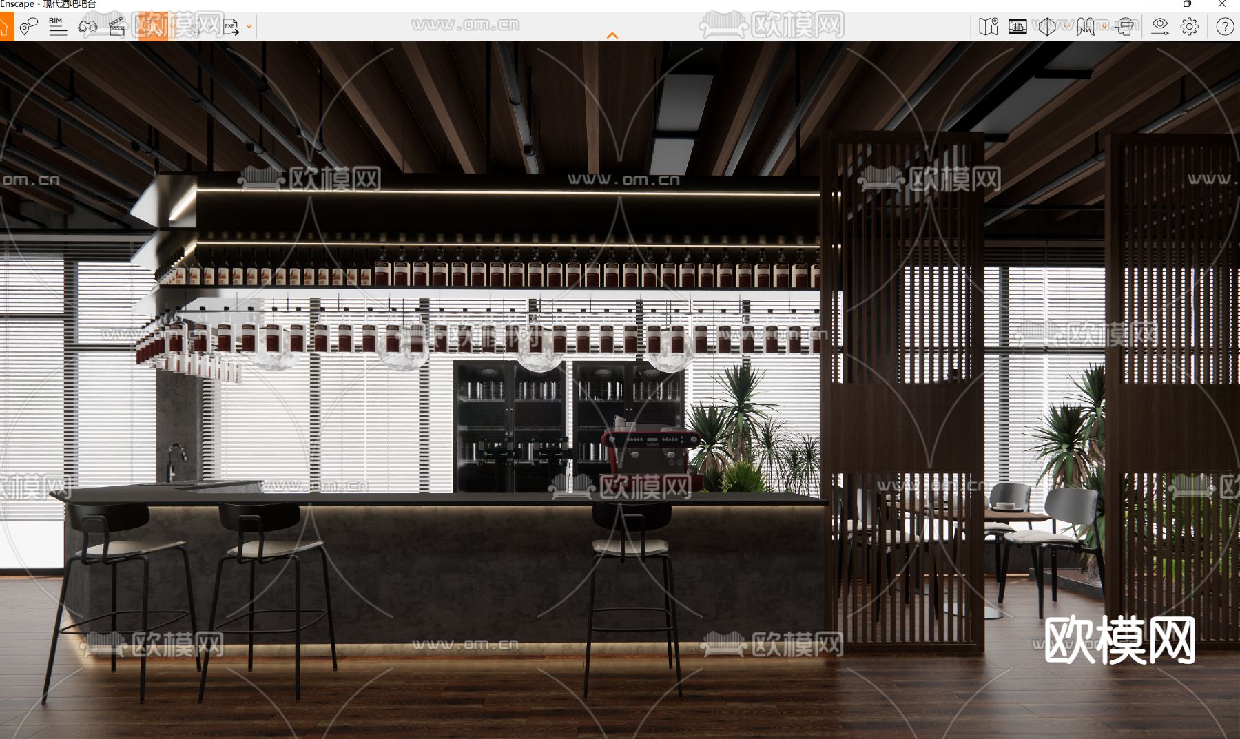 高级灰 酒吧 吧台su模型下载（渲染图1）