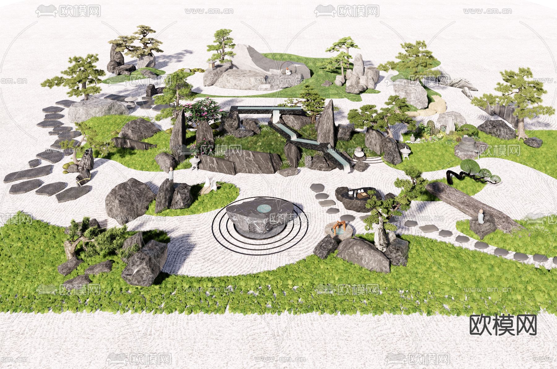 枯山水 庭院景观小品su模型
