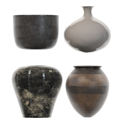  侘寂风陶瓷摆件su模型 