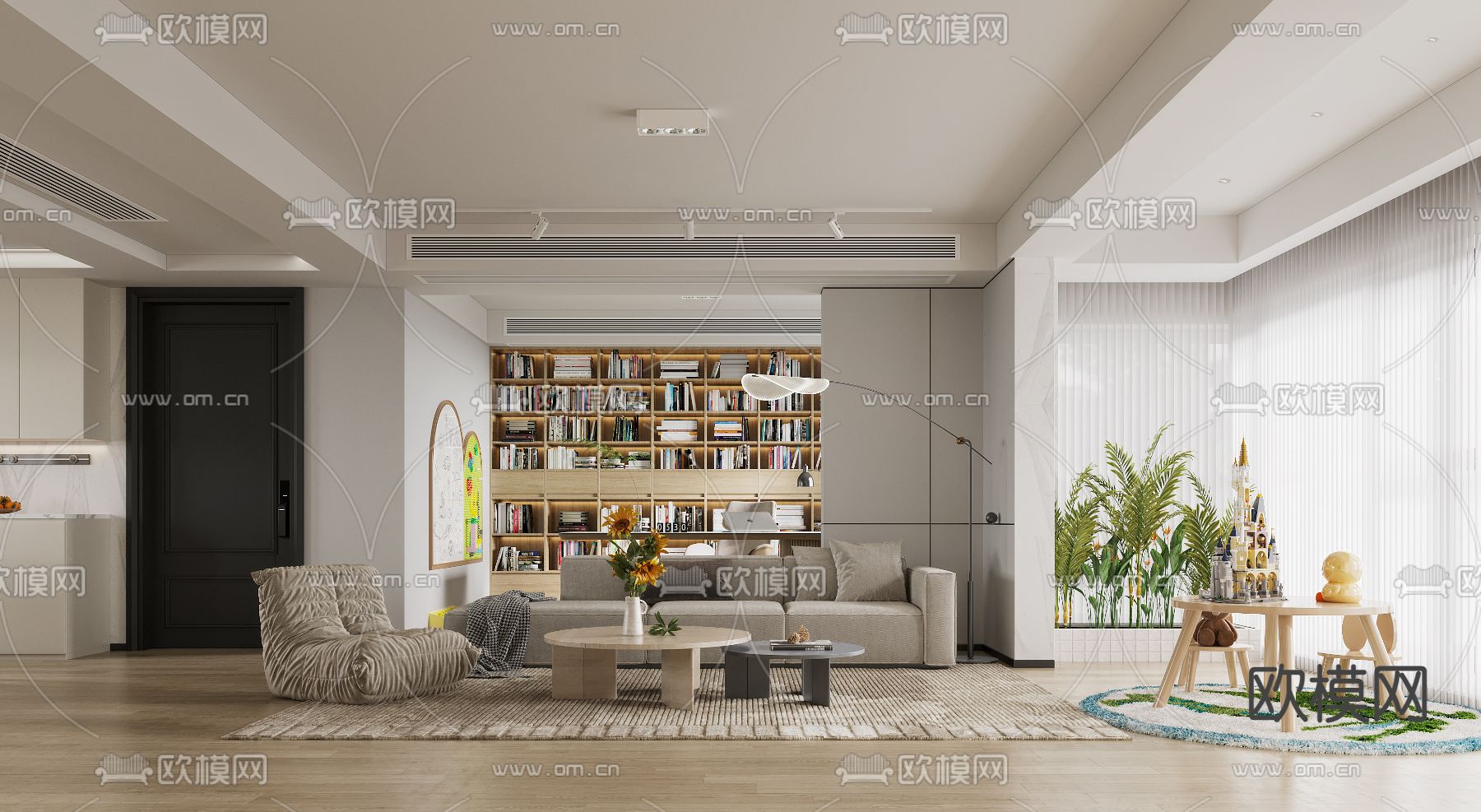 现代客餐厅3d模型下载（渲染图1）