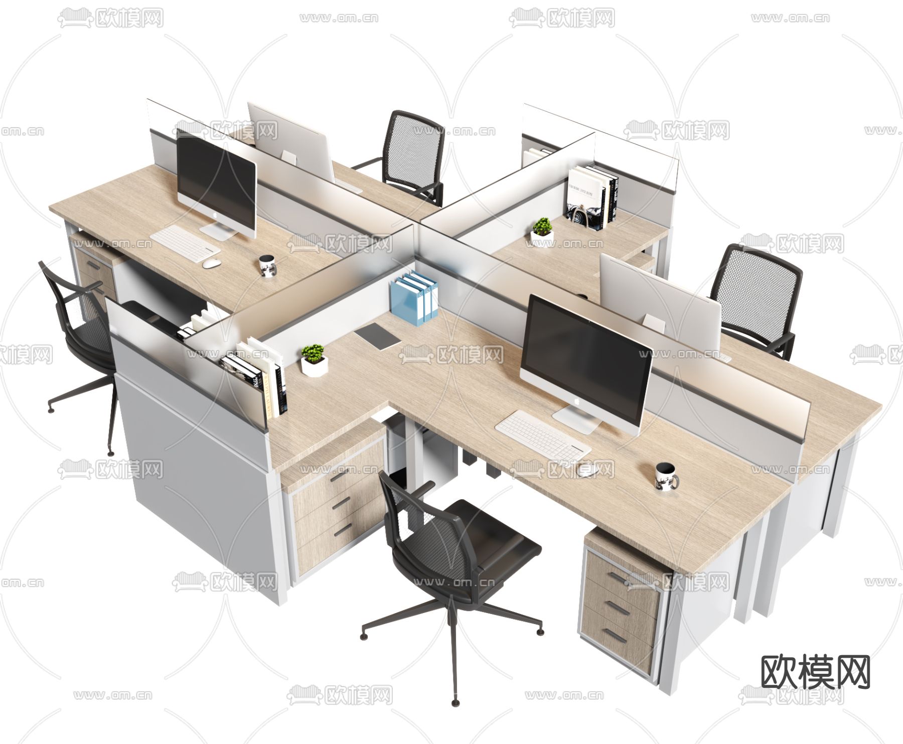 办公桌椅 屏风卡位3d模型下载（渲染图1）