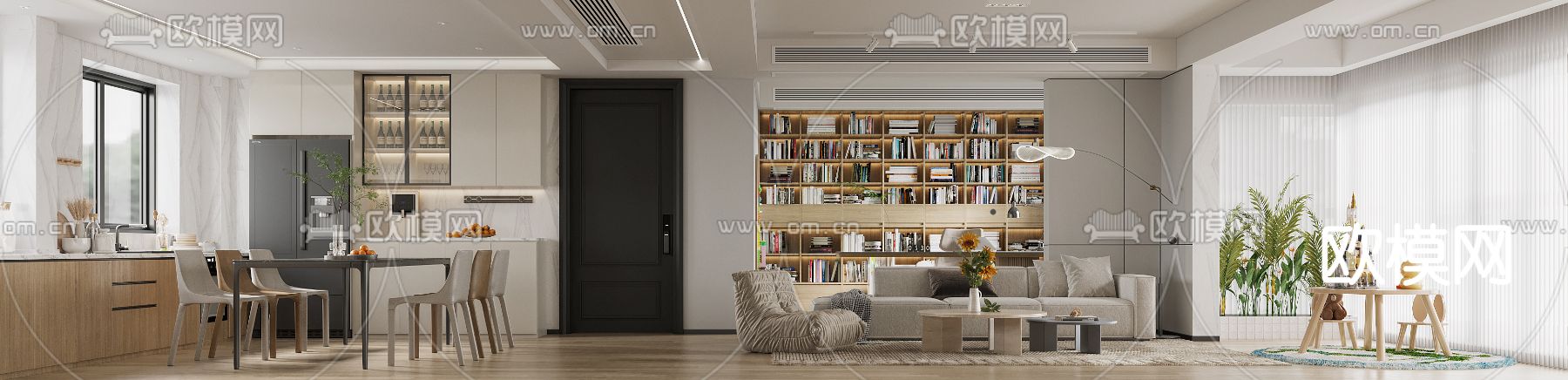 现代客餐厅3d模型下载（渲染图4）