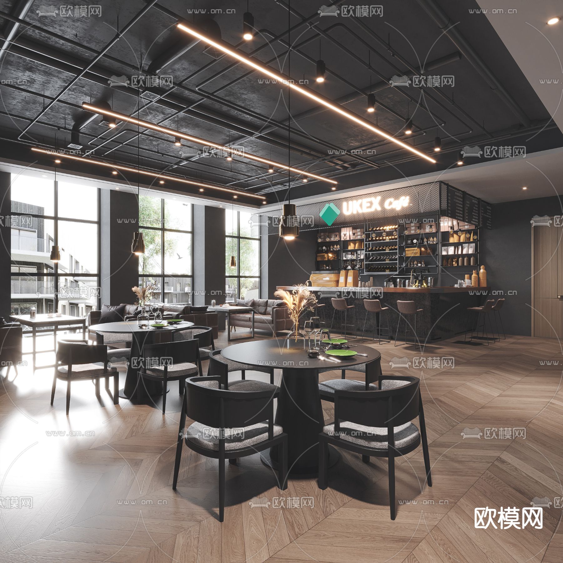 工业风咖啡馆su模型下载_ID12245266_sketchup模型下载-欧模网