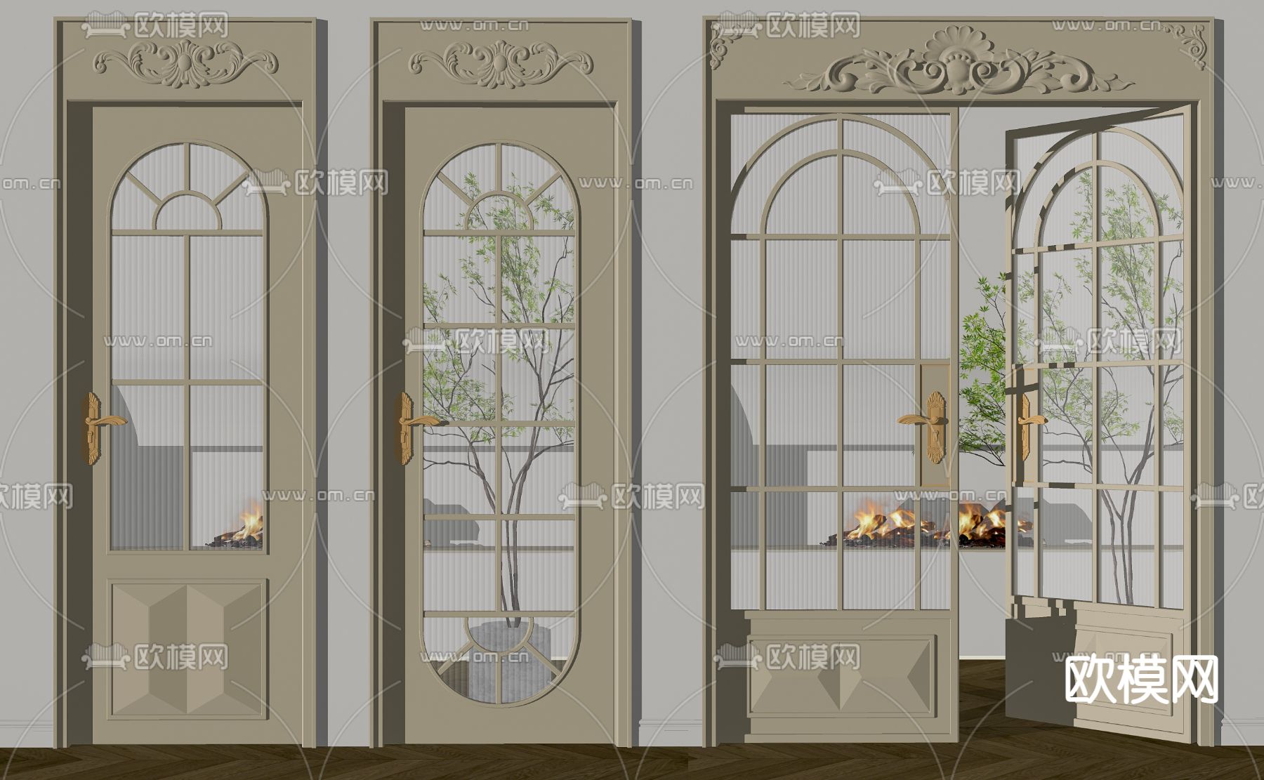 法式玻璃门 单开门su模型下载（渲染图2）