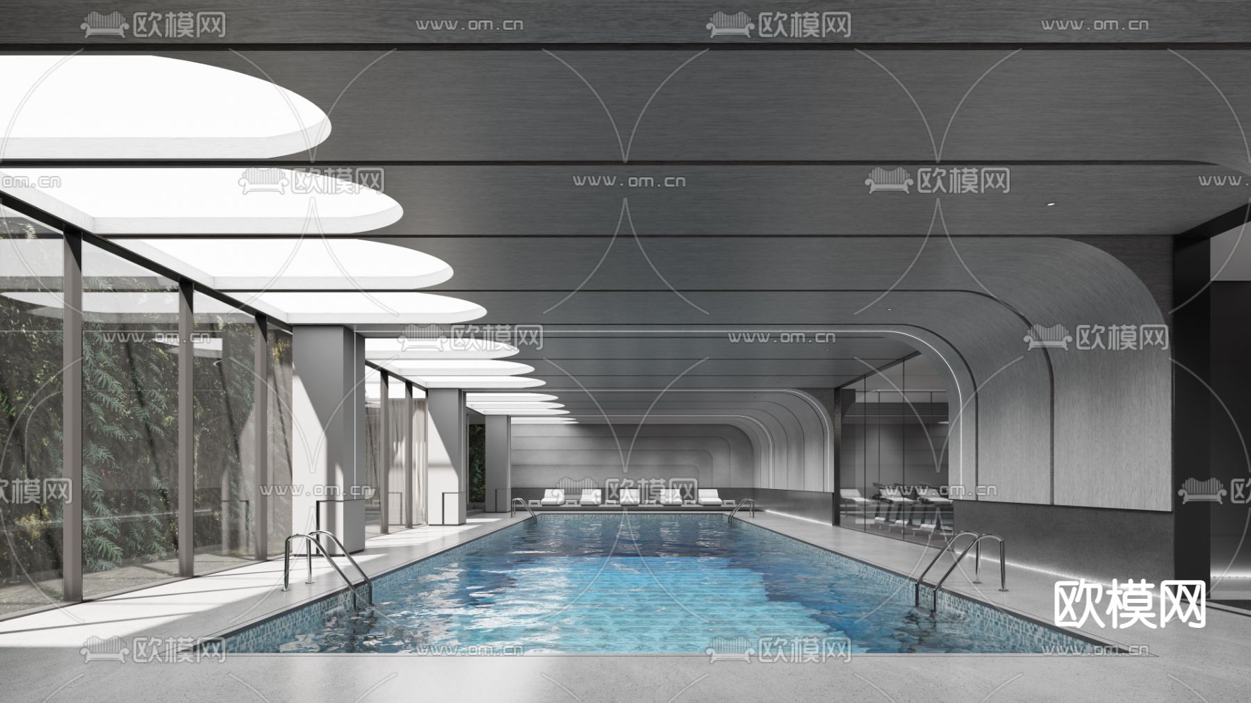 现代室内游泳池su模型下载（渲染图1）