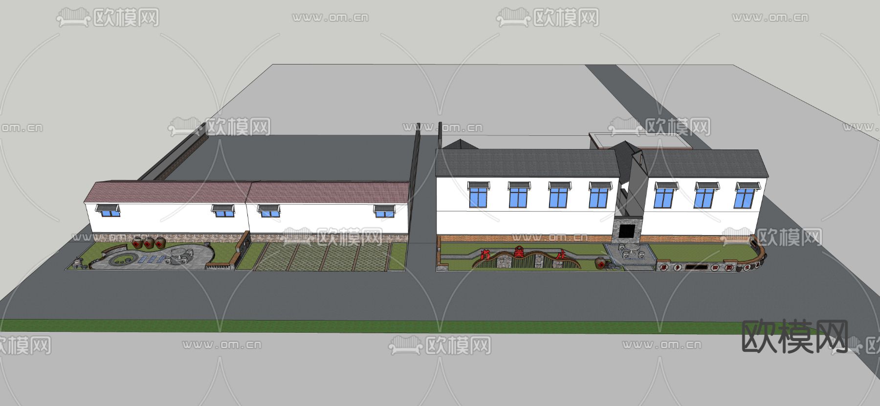 新中式美丽乡村入口su模型下载（渲染图3）